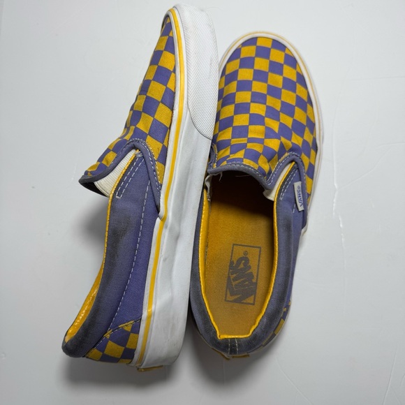 Vans Slip-On Checkerboard Sneakers Men 7.5 Women 9 Purple Yellow Canvas Skate - Picture 9 of 11